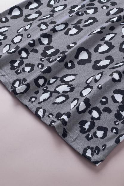 Grijze tanktop met ronde hals en luipaardprint