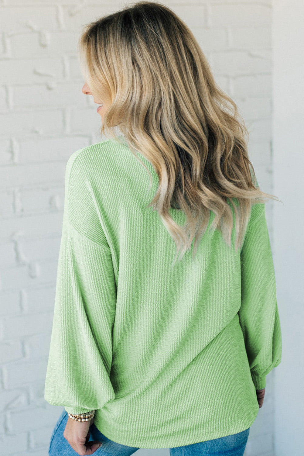 Maanlicht jade vast koord geribbelde druppel schouderpullover top
