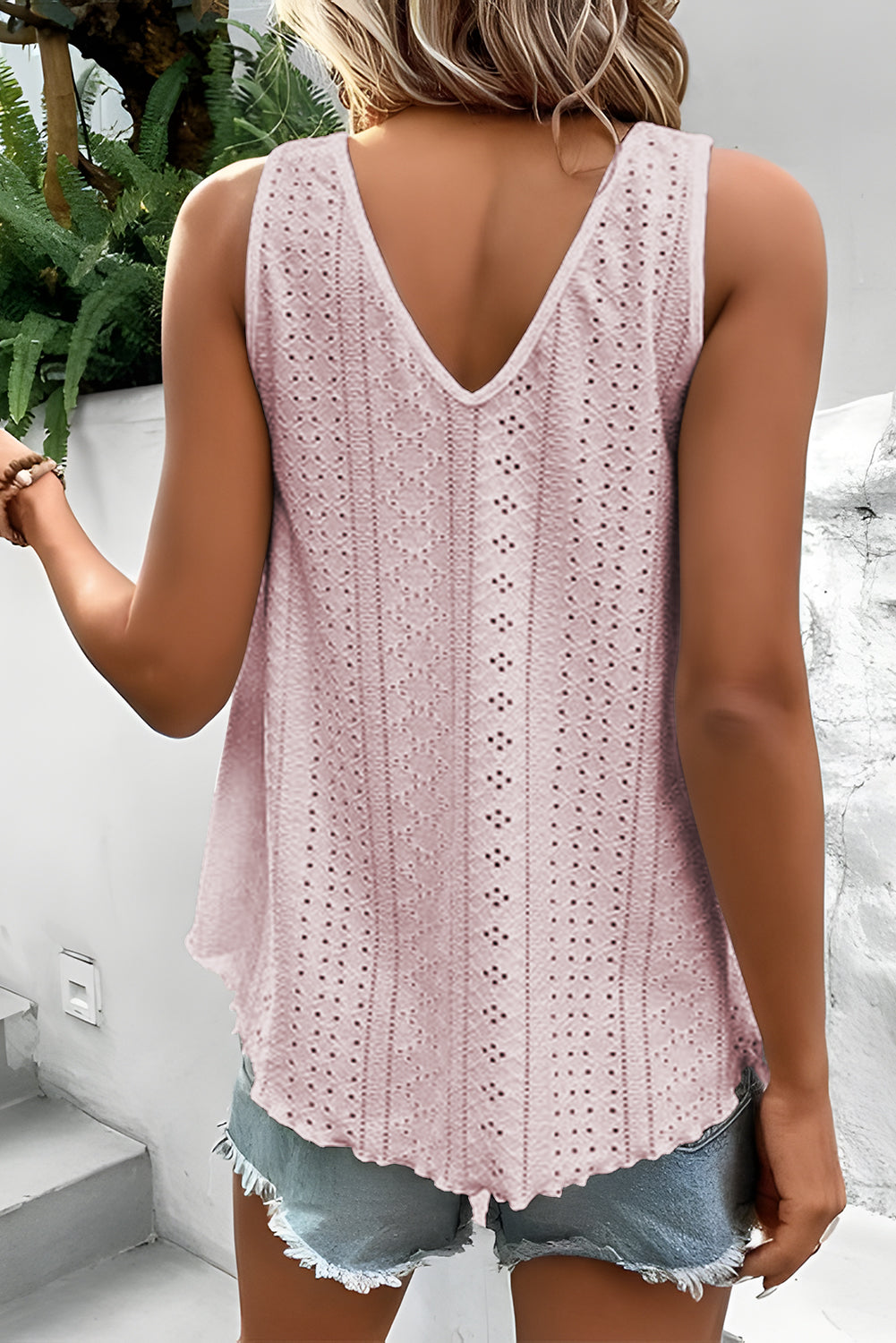 Abrikoosroze kant gehaakte splitsende V-hals losse fit tanktop