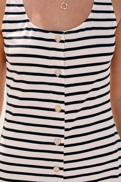 Wit gestreepte mouwloze maxi-jurk met knoopsluiting