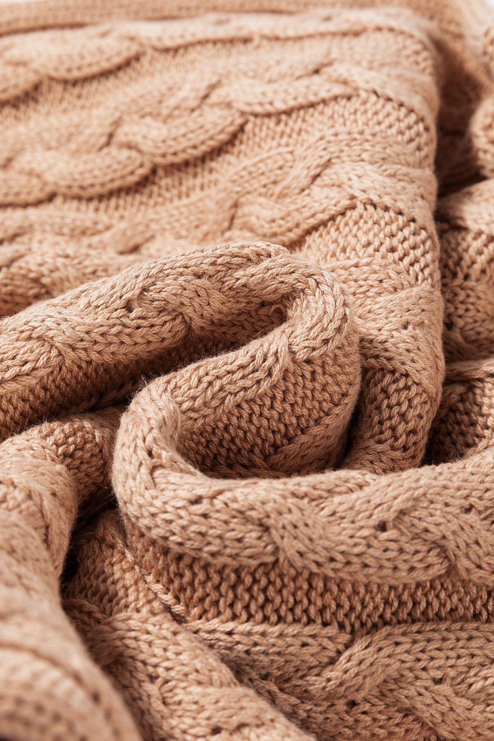 Licht Frans beige effen kabelgebreide tanktop met hoge hals