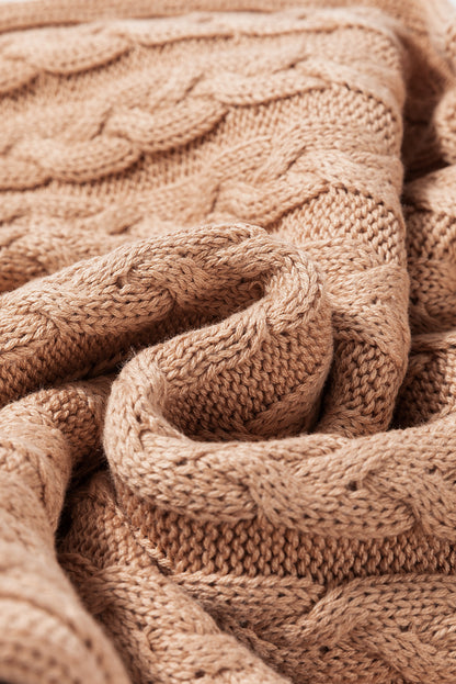 Licht Frans beige effen kabelgebreide tanktop met hoge hals