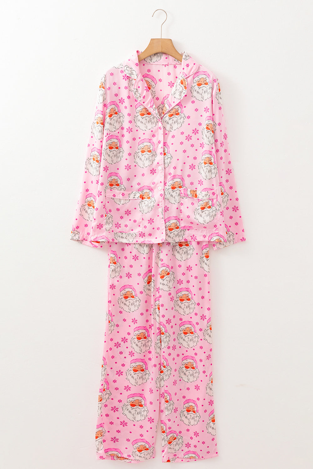 Roze kerstman Claus sneeuwvlok met lange mouwen shirt Christmas pyjama set