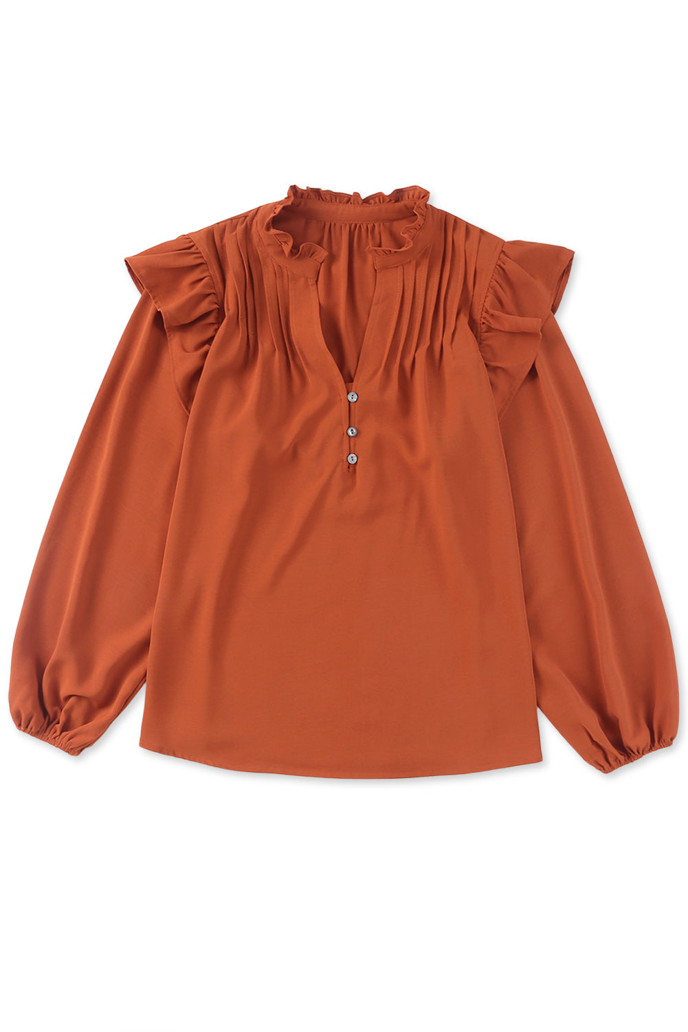 Oranje geplooide geplooide blouse met V-hals en knopen