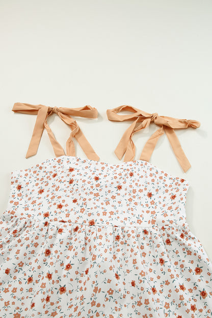 Witte babydoll-tanktop met gebonden schouder en bloemenprint