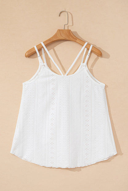 Witte tanktop met ronde hals en oogjes met bandjes
