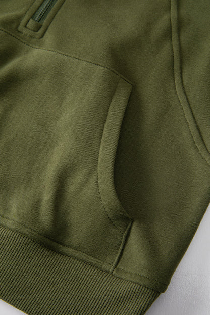 Smoke Green Fleece Lined Zip Up Stand Collar Thumbhole Sleeve Sweatshirt
