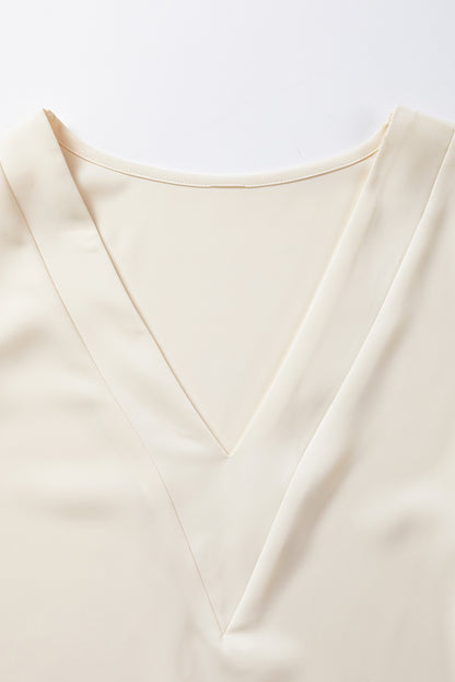 White Sequined Sleeves Patchwork V Neck Blouse
