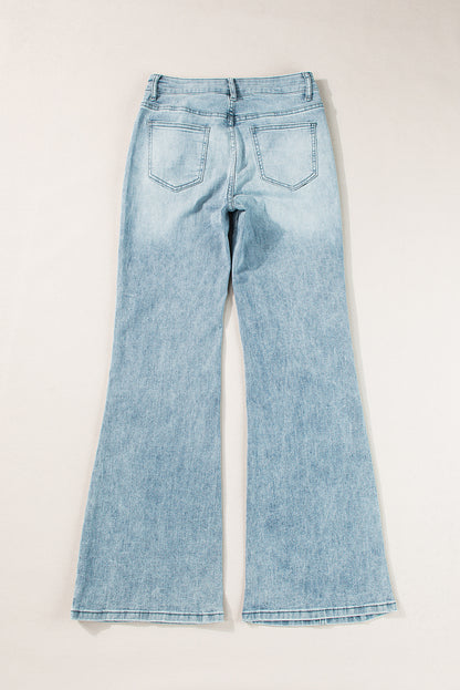 Dusk Blue Acid Wash Extra wijde pijpen, lange jeans met hoge taille