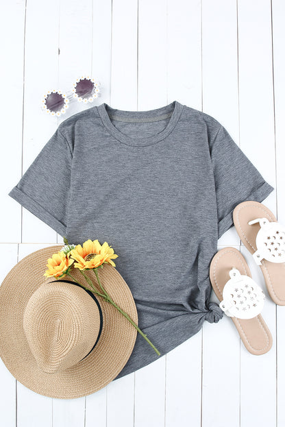Grijs effen T-shirt met ronde hals