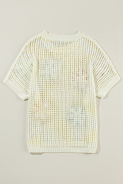 Witte gehaakte bloem uitgeholde trui T-shirt