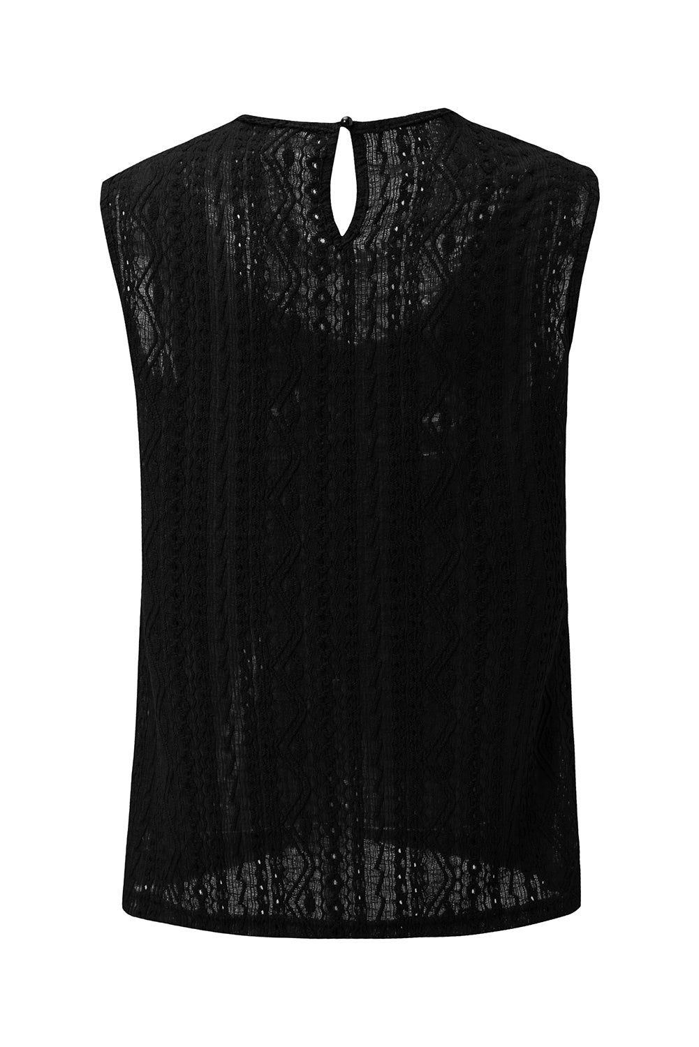 Zwarte guipurekant gehaakte tanktop met sleutelgat achteraan
