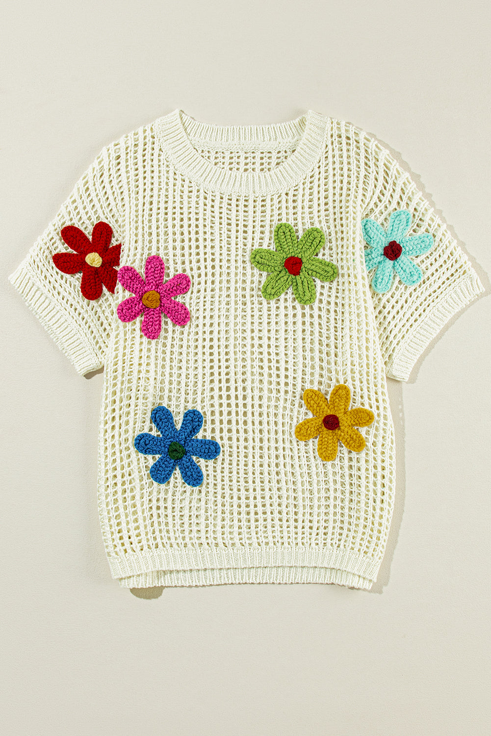 Witte gehaakte bloem uitgeholde trui T-shirt