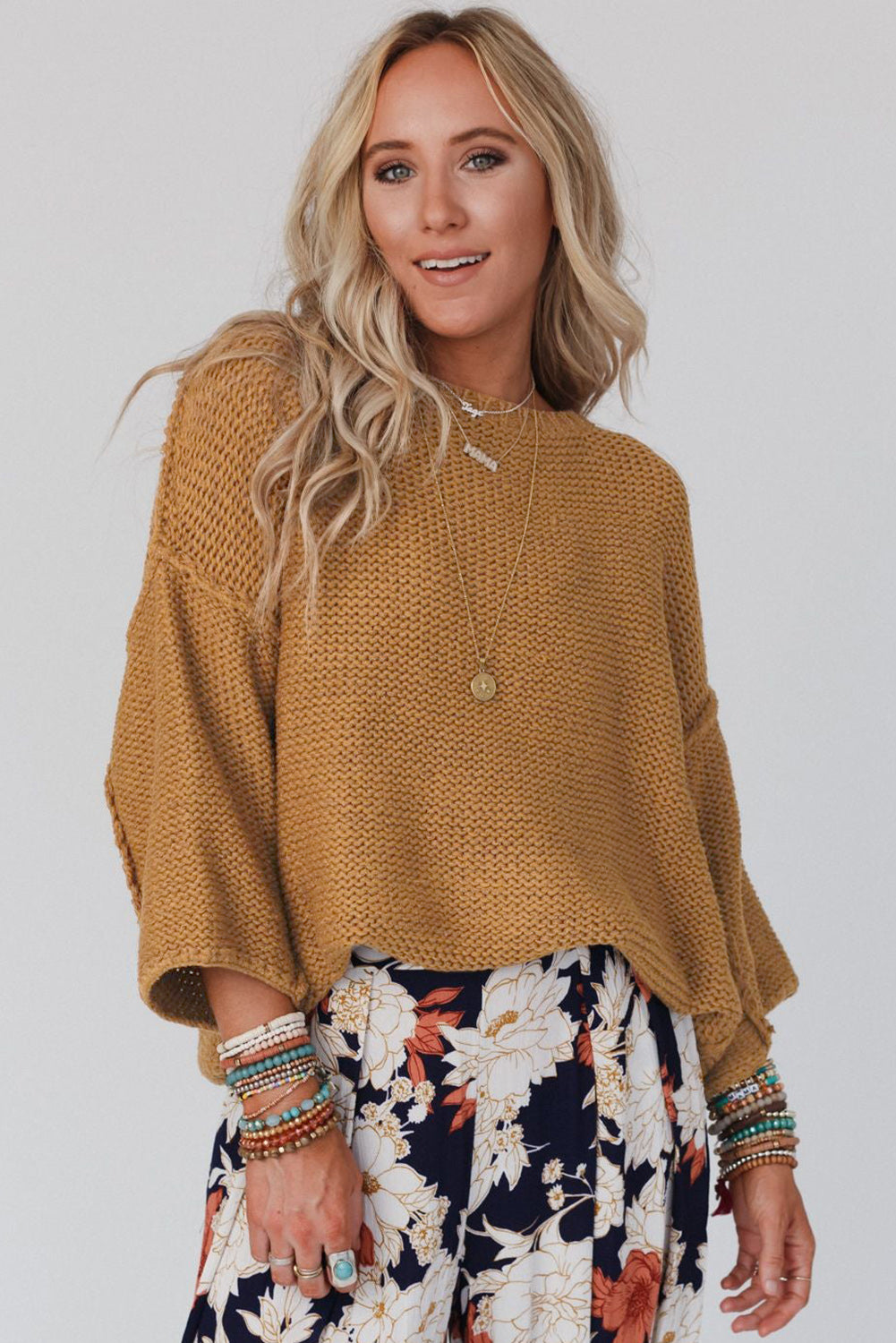 Bruine slouchy getextureerde gebreide losse trui