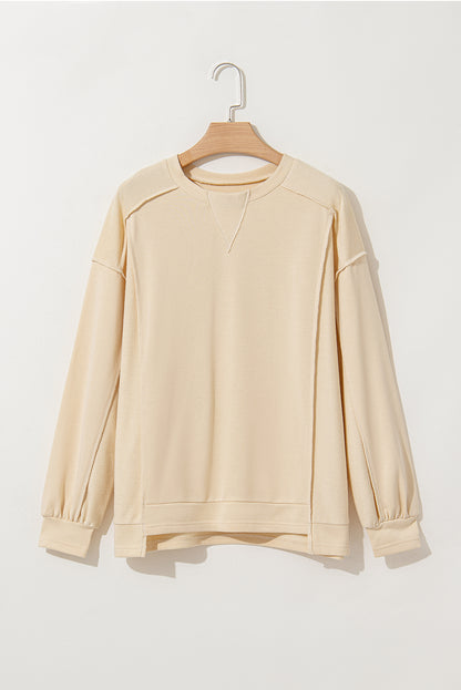 Beige Splicing Ronde Hals Pullover Sweatshirt