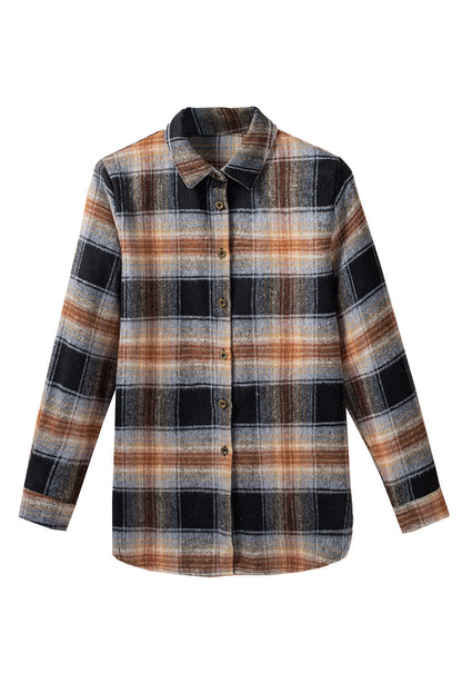 Zwarte oversized geruite shacket met afgeronde zoom en spleten