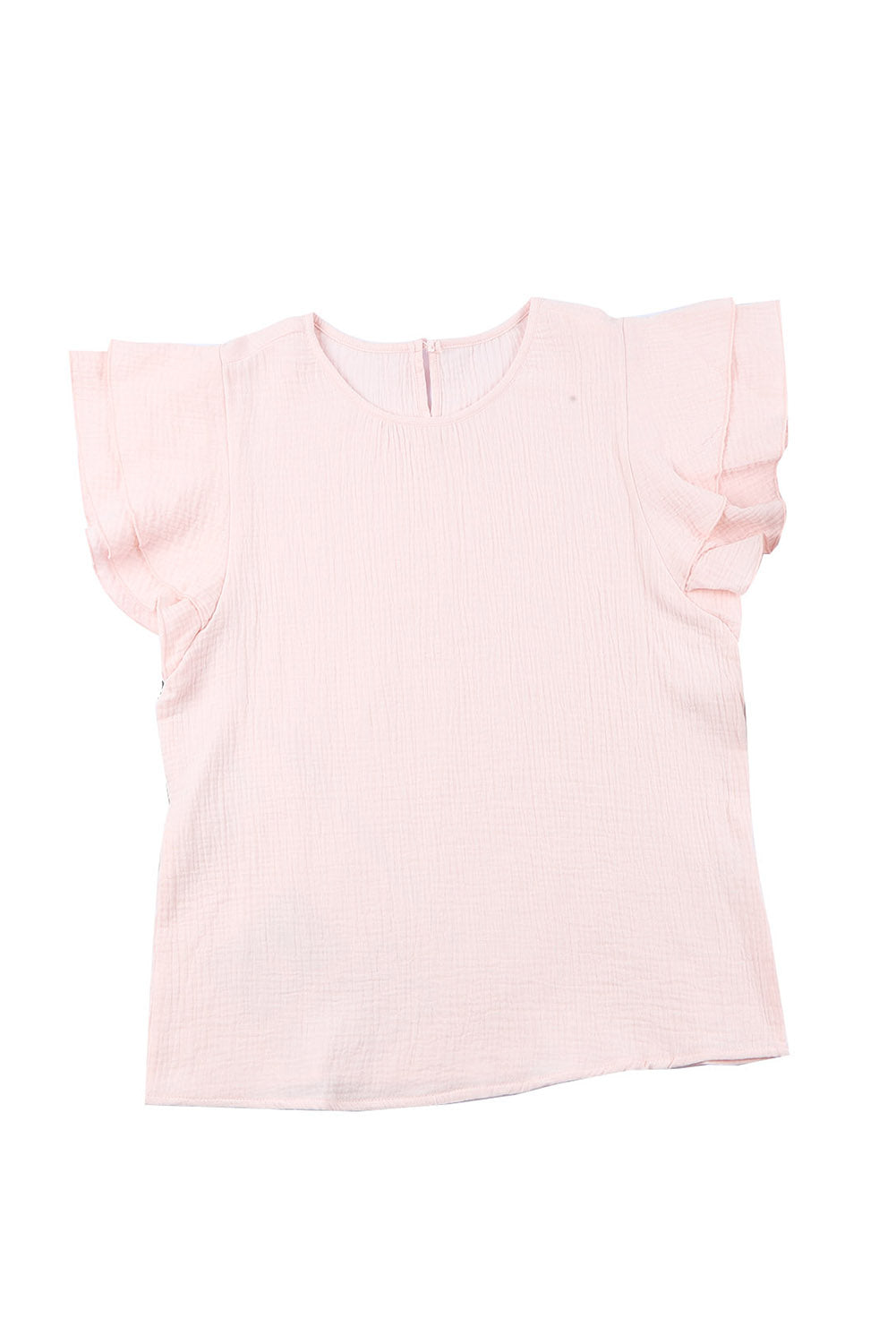 Roze getextureerde gelaagde blouse met korte mouwen en ruches