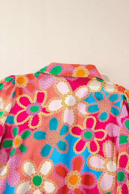 Overhemd met veelkleurige bloemenprint en bubbelmouwen
