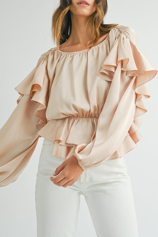 Havermout veter sleutelgat rug gegolfde peplum blouse