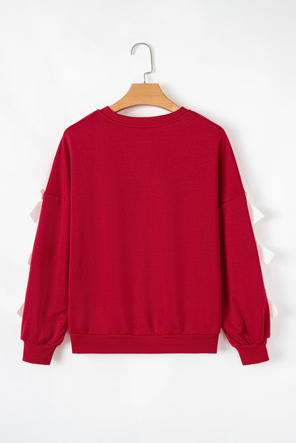Fiery rood contrast boogdecor laten vallen mouw Crewneck sweatshirt