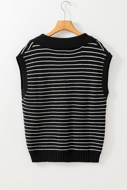 Zwarte gestreepte turn-down tanktop met V-hals