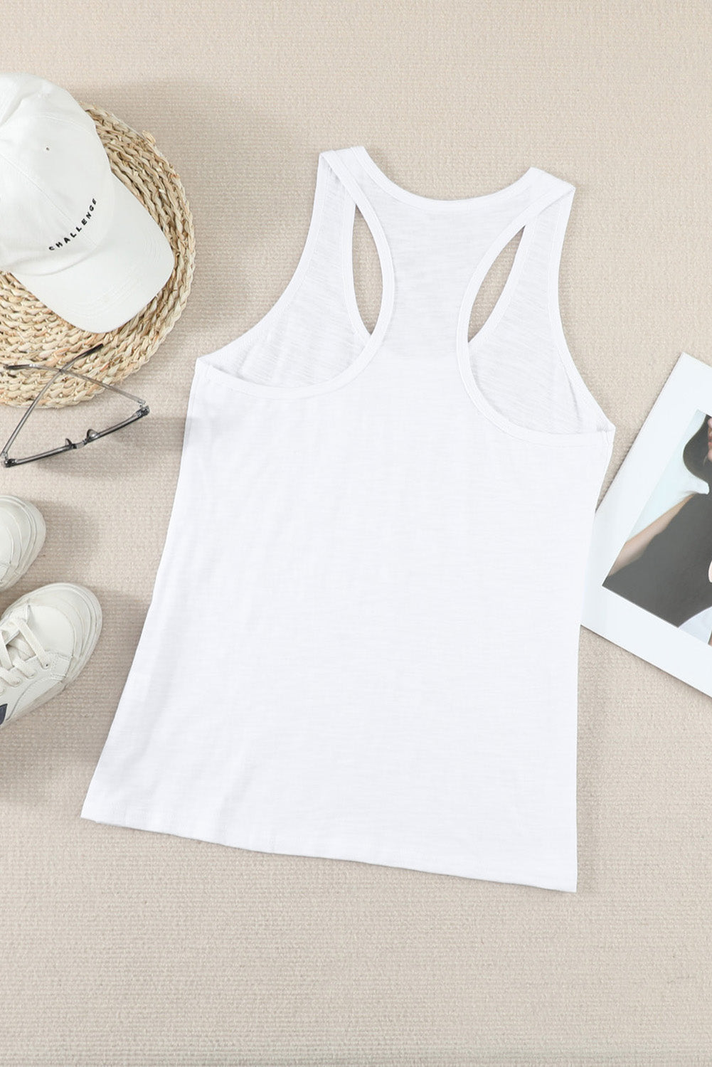 Witte basic effen tanktop met ronde hals
