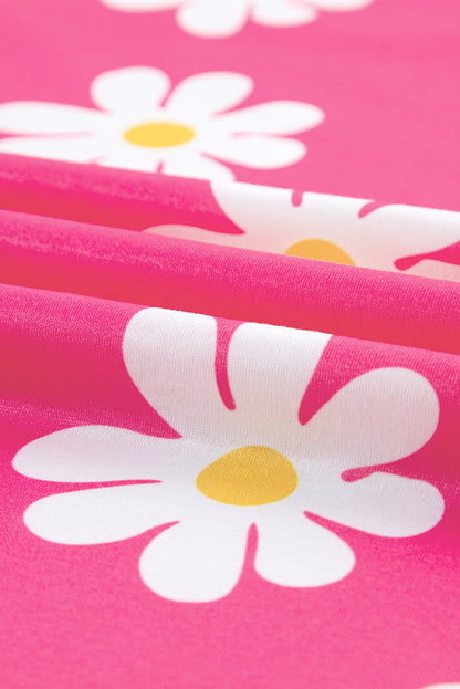 Roze madeliefjes bedrukt T-shirt met ronde hals