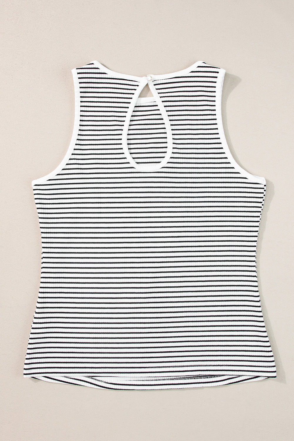 Wit gestreepte geribbelde gebreide mouwloze top met print