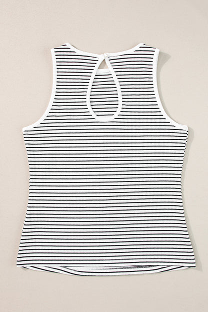 Wit gestreepte geribbelde gebreide mouwloze top met print