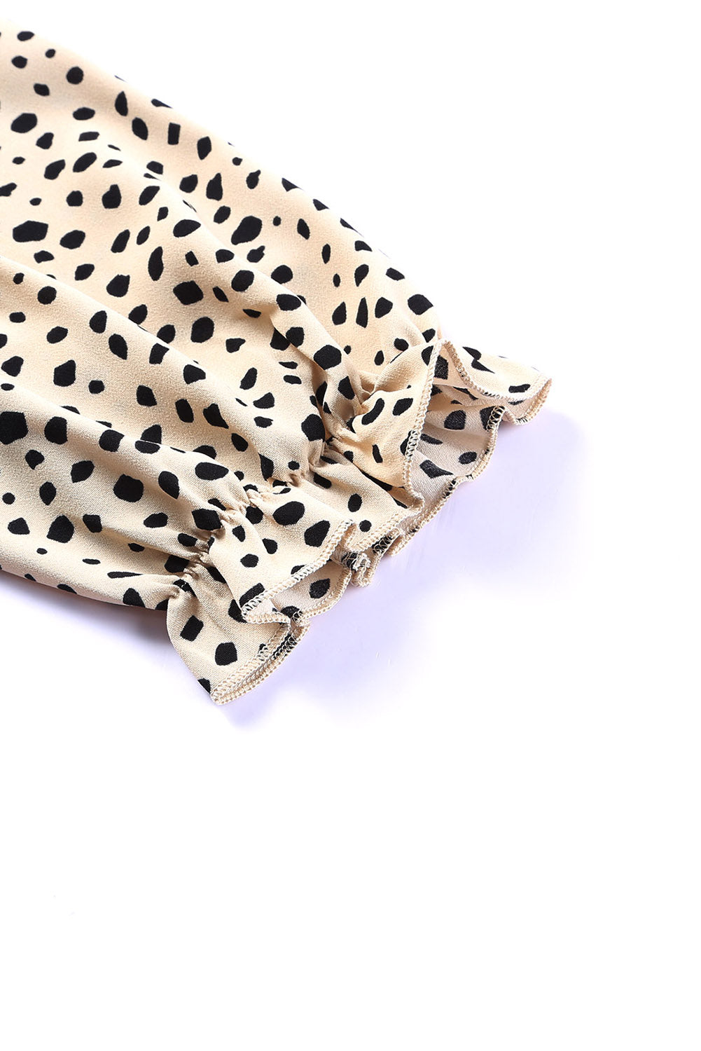 Kaki Cheetah-blouse met 3/4 mouwen en ruches aan de hals