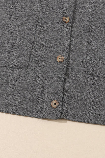 Gray Heather Knit Pocketed Button Front Cardigan