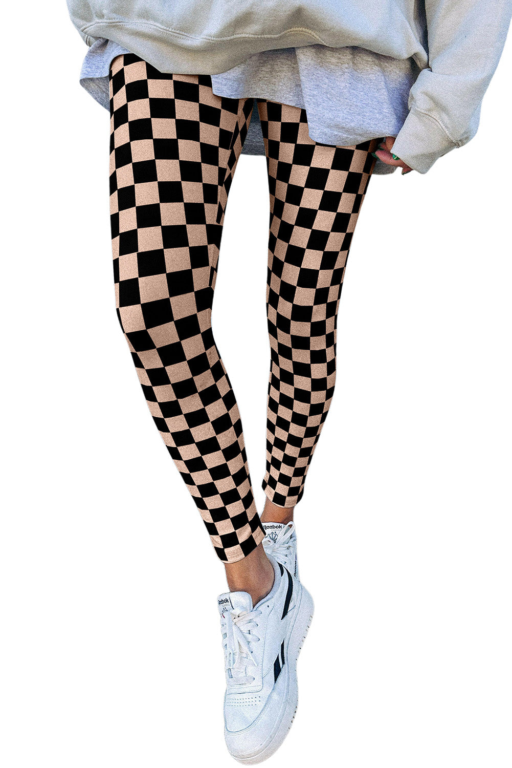 Khaki geruite patroon hoge taille magere leggings