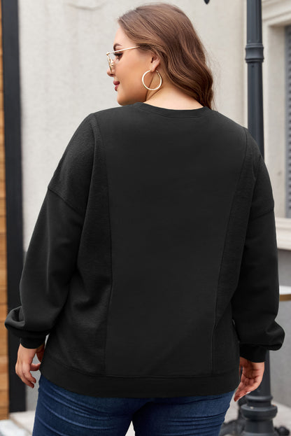 Zwart los patchwork Crewneck Plus size sweatshirt