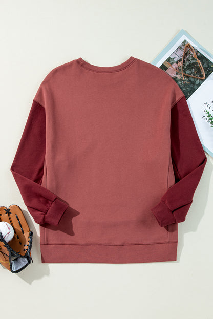 Gold Flame Two Tone Patchwork Drop Shoulder Pullover Sweatshirt