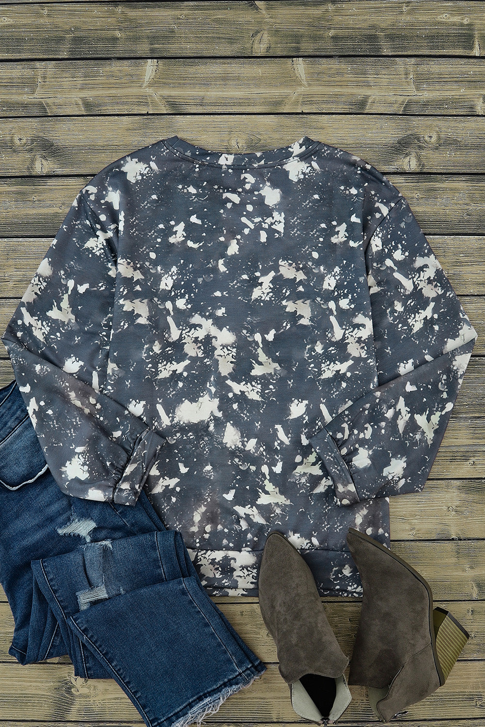 Veelkleurige vintage gebleekte tie-dye top met lange mouwen