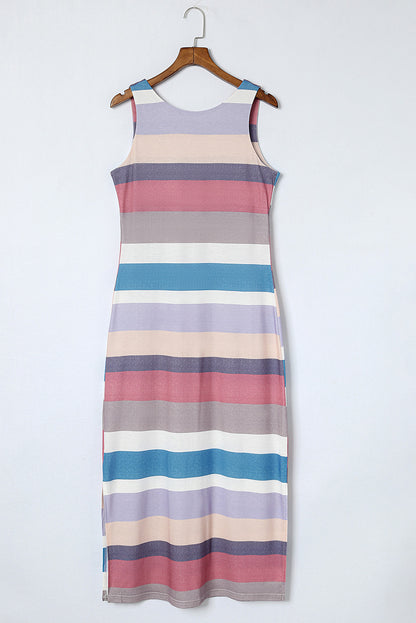 Maxi-tanktopjurk met veelkleurige strepenprint en split