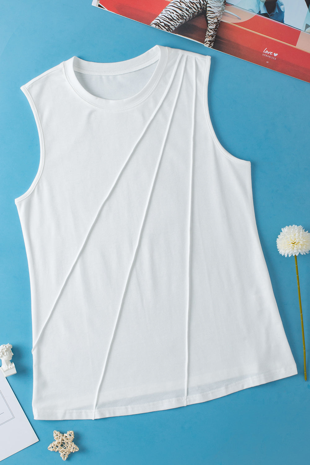 Witte geplooide tanktop met ronde hals