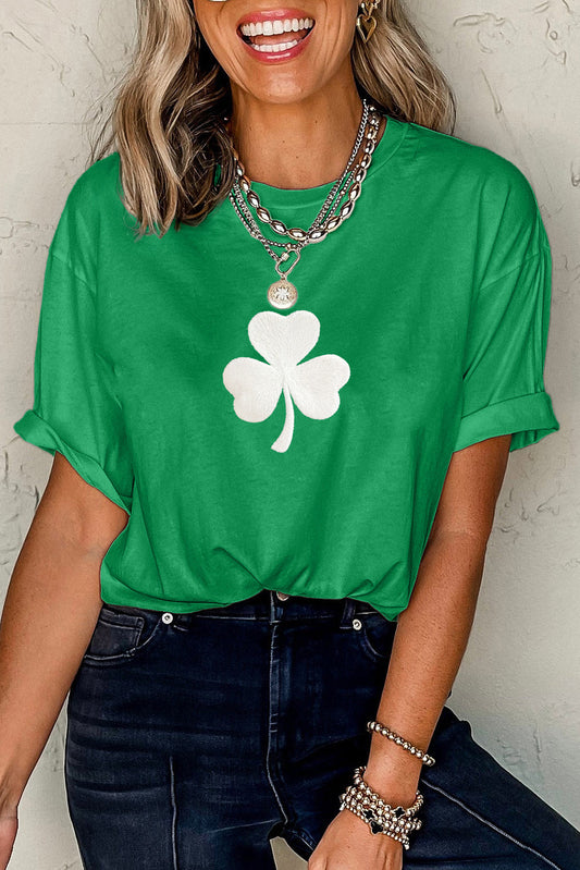 Bright Green geborduurd klaverpatroon St Patrick Tee