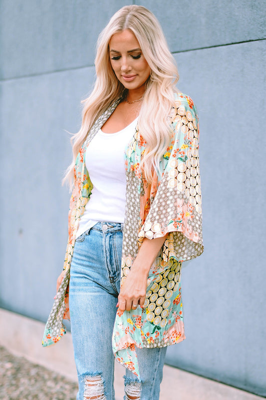 Veelkleurige bloemen open pure glanzende kimono