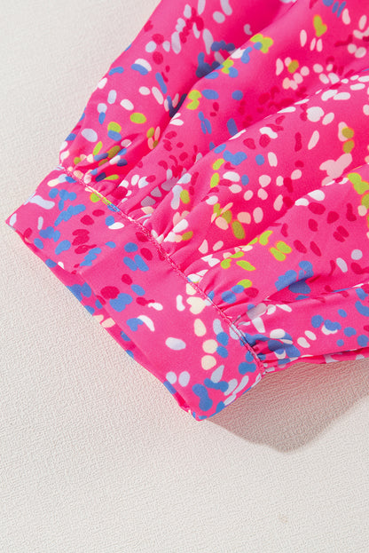 Bonbon Babydoll-blouse met abstracte print en kraag met V-hals