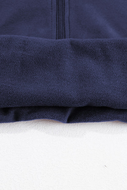 Smoke Green Fleece Lined Zip Up Stand Collar Thumbhole Sleeve Sweatshirt