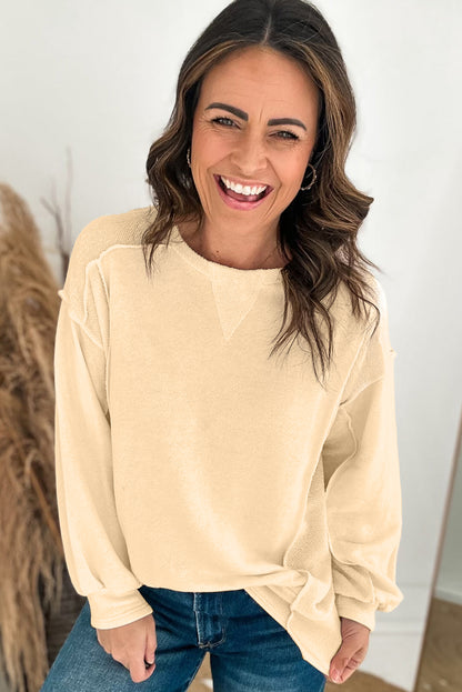 Beige Splicing Ronde Hals Pullover Sweatshirt
