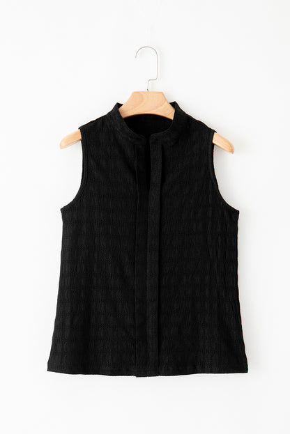 Zwarte tanktop met splithals en traliestructuur