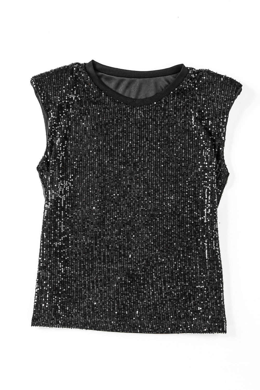 Zwarte abrikozen tanktop met ronde hals en pailletten