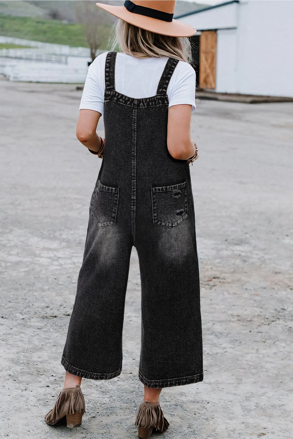 Zwart noodlijdende slabbetje pocket wide been denim in het algemeen