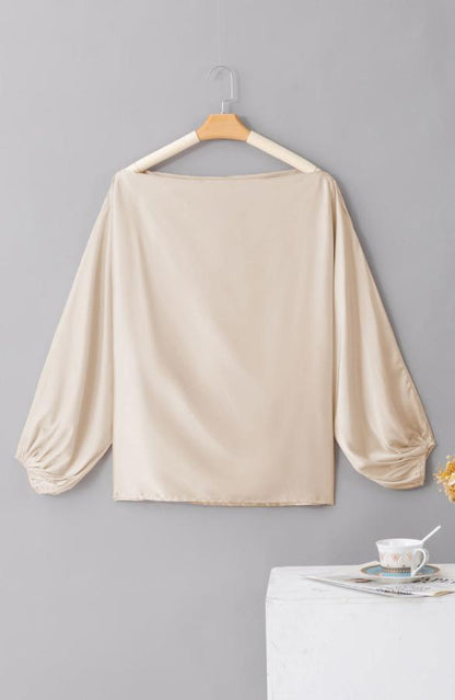 Bastique -  - Apricot Asymmetrical Neck Balloon Sleeve Satin Blouse