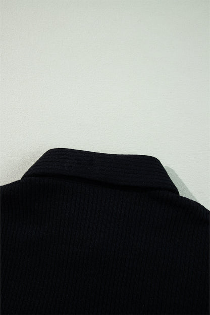 Zwart vaste kleur corduroy knoopte kuipet met lange mouwen