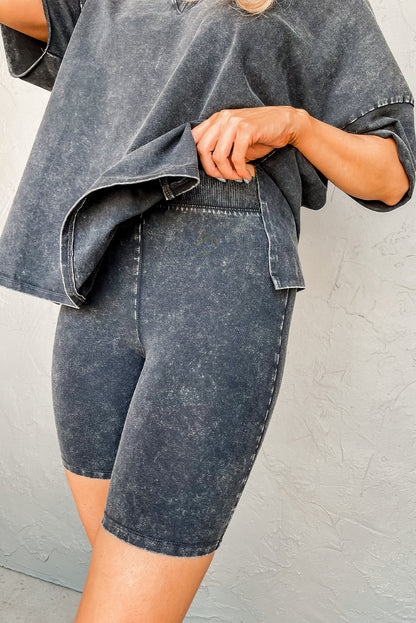 Zwart mineraal gewassen oversized t -shirt en shorts set