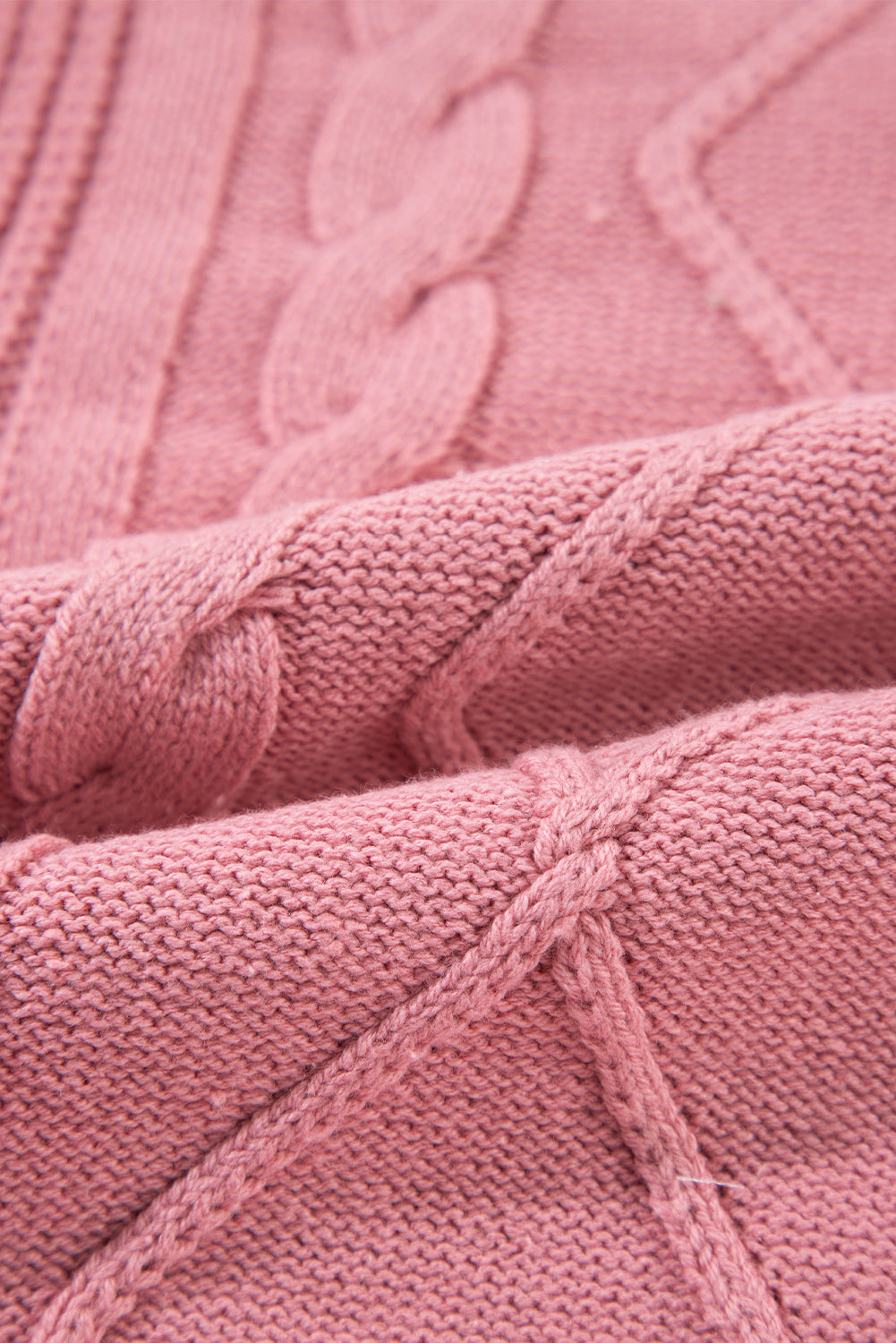 Roze kabelgebreide trui met korte mouwen en gemengde textuur