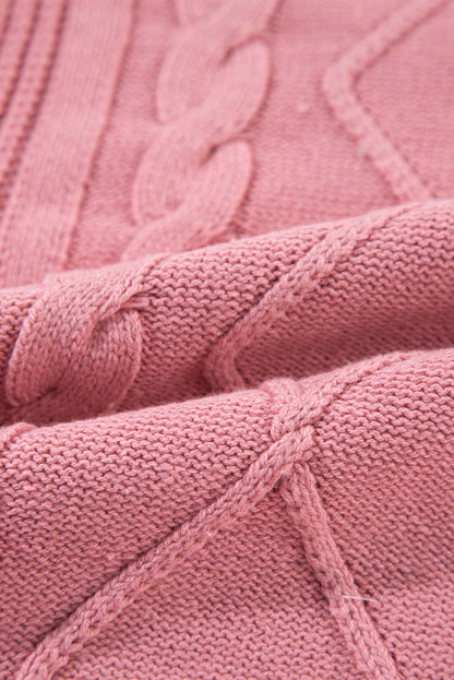 Roze kabelgebreide trui met korte mouwen en gemengde textuur